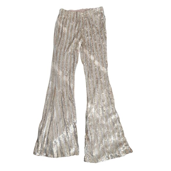 F21 Disco Sequine Bell Bottom Pants-M-Gold Silver Sparkle-Rave-70s-Halloween-NWT - Picture 5 of 13